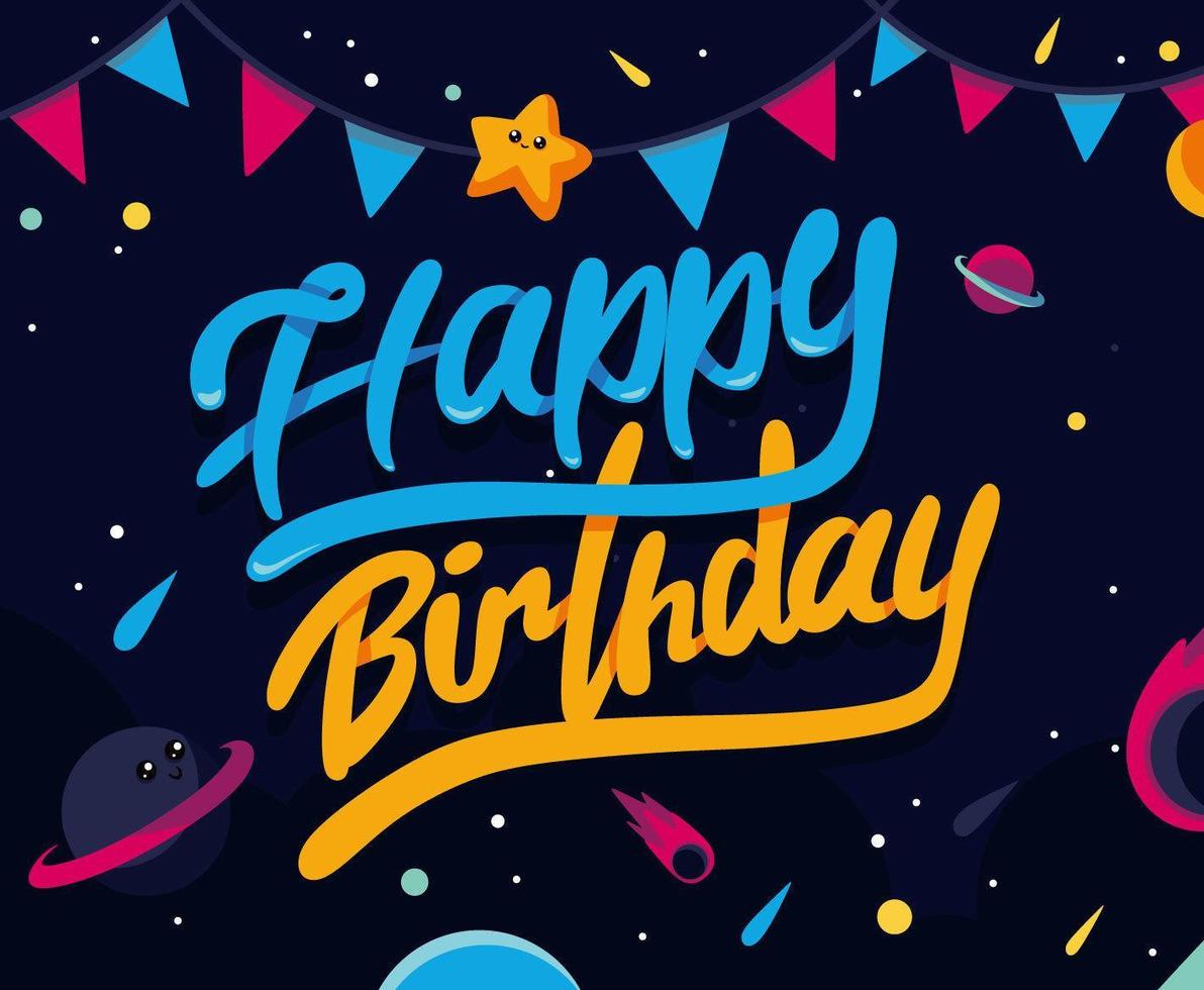 Space themed happy birthday design vector