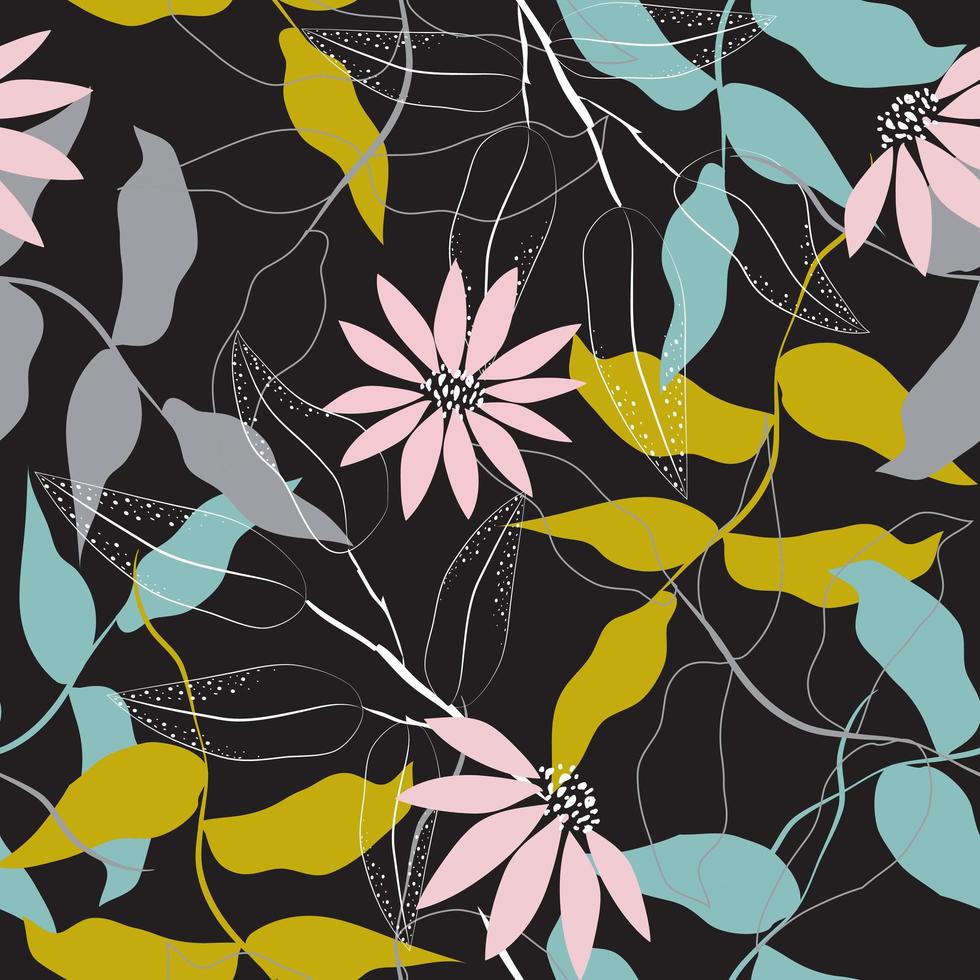 elegante estampado de flores sobre fondo negro vector