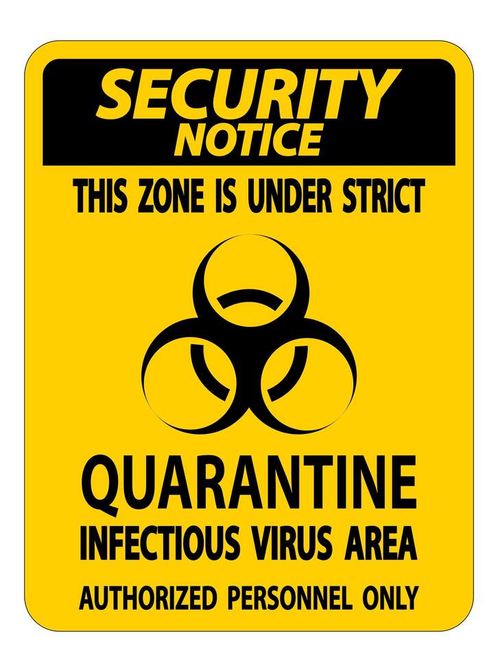 Security Notice Quarantine Infectious Virus Area Sign vector