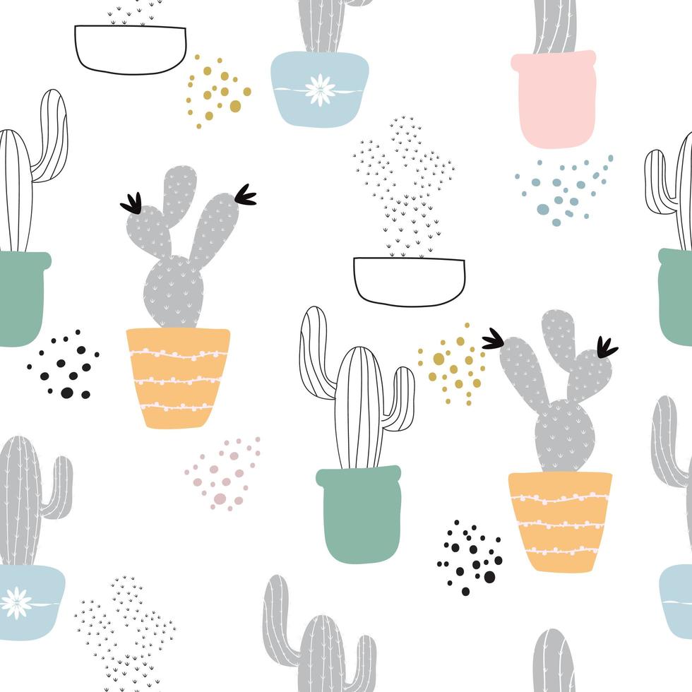 lindo cactus dibujado a mano de patrones sin fisuras vector