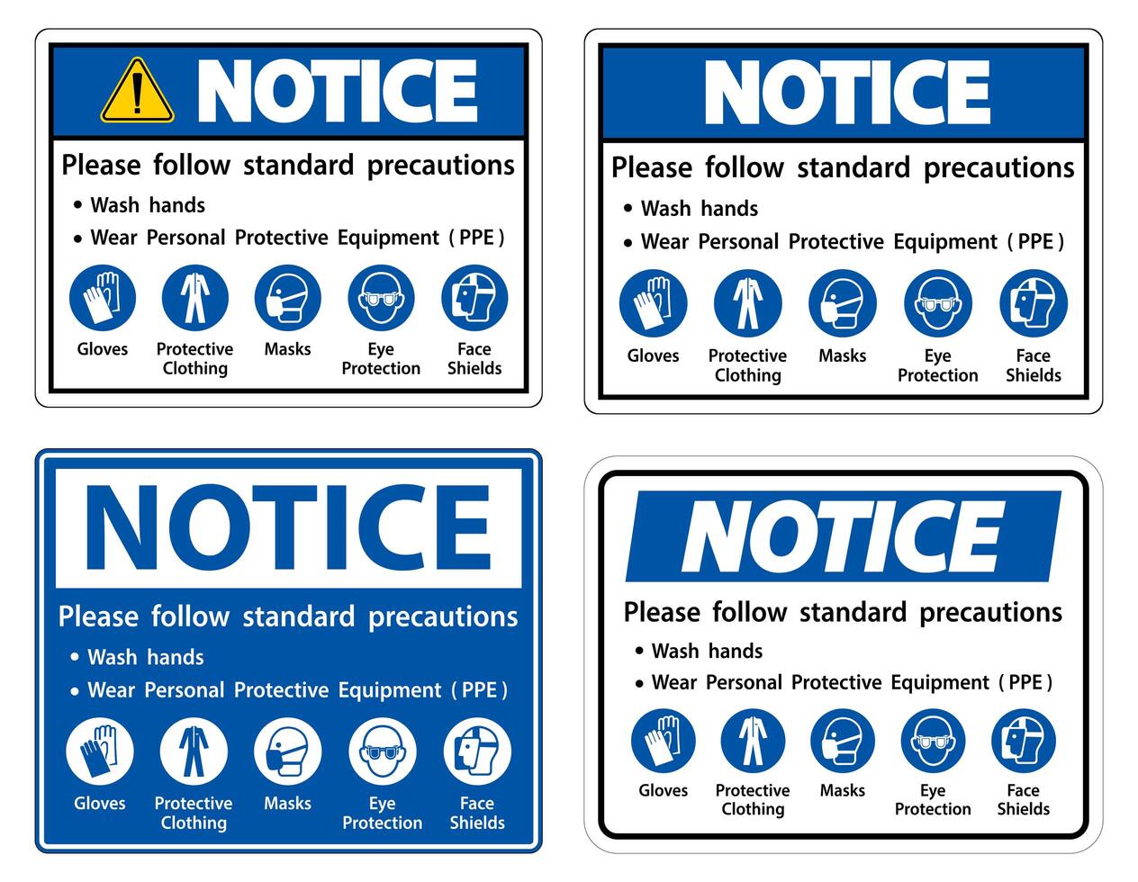 Please follow standard precautions sign set  vector