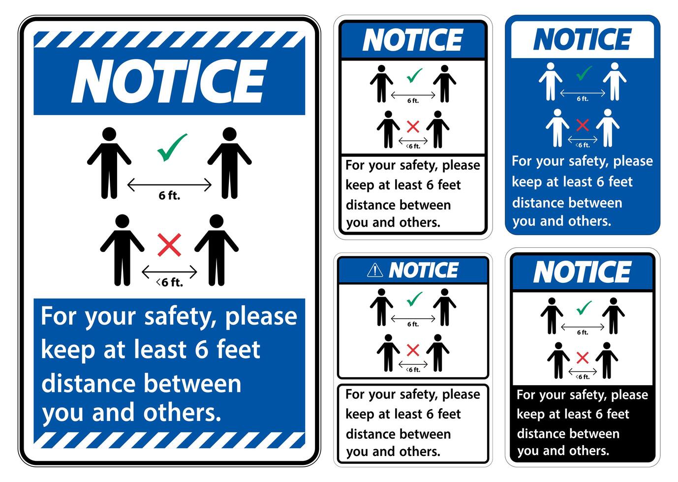 Keep 6 Feet Distance Sign Set  vector