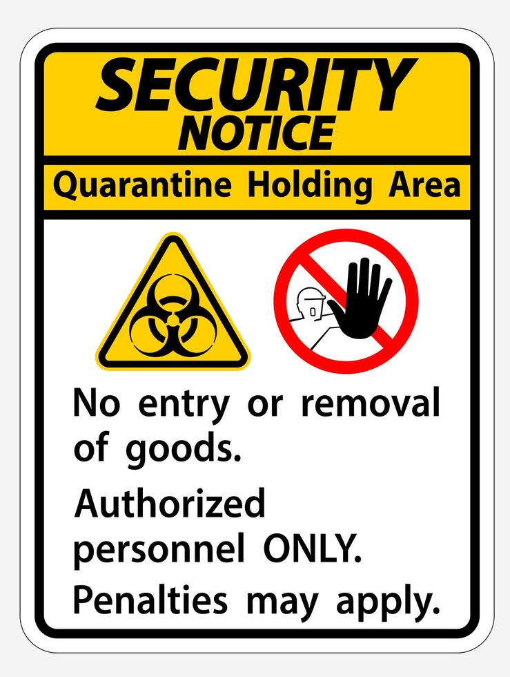 ''Security Notice Quarantine Holding Area'' Sign vector