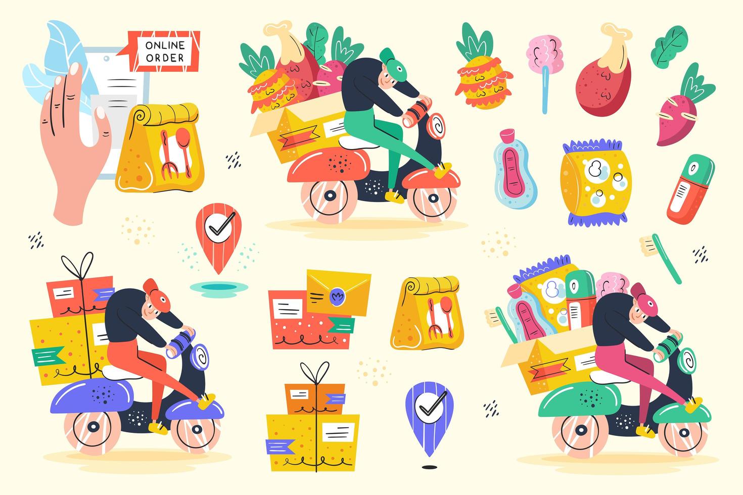 Grocery Delivery Service Set vector