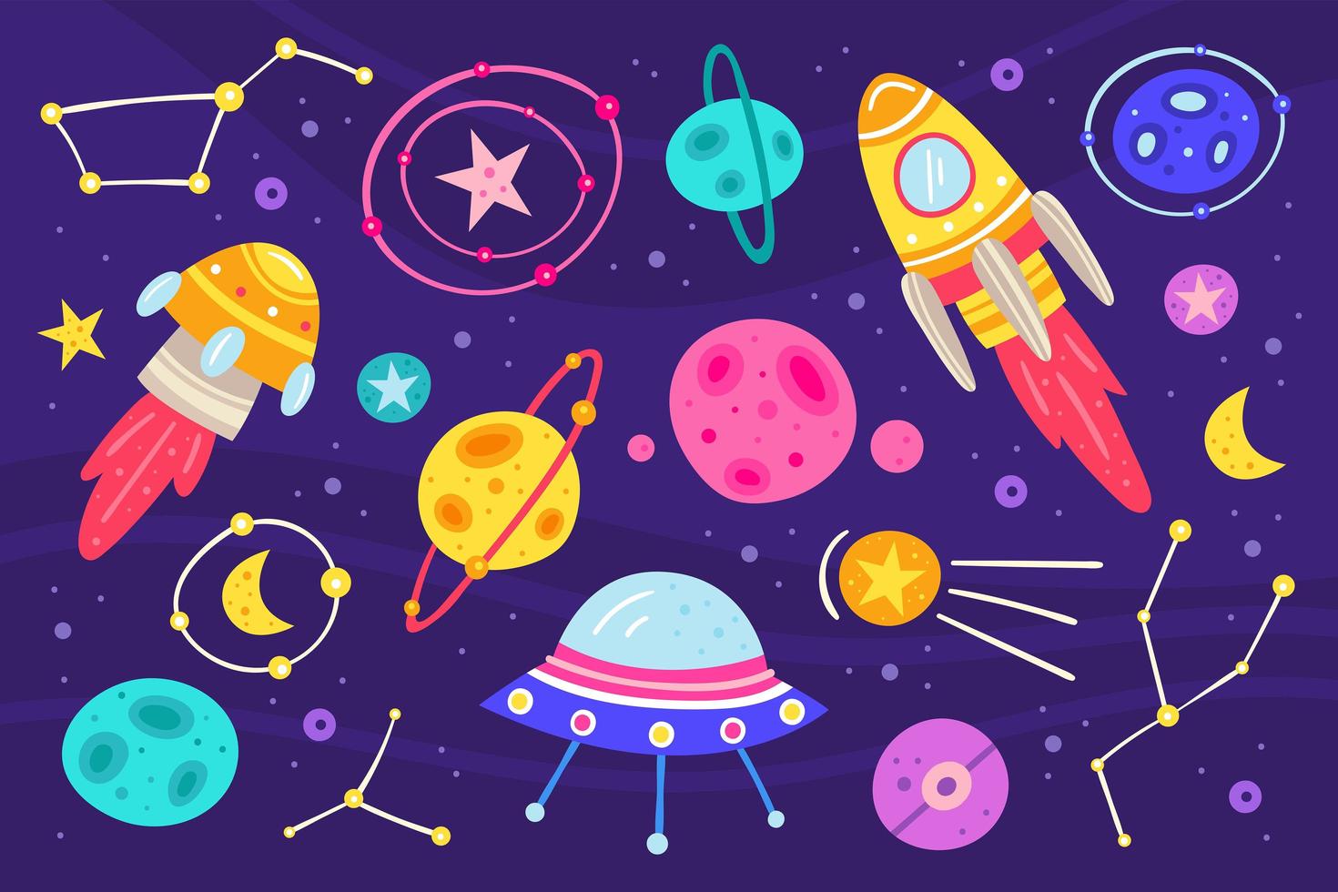 Colorful Space Elements Set vector