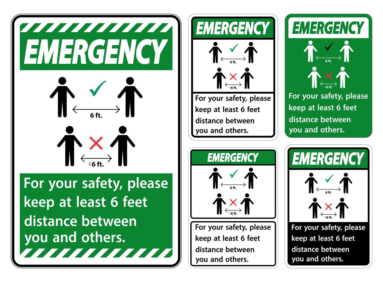 conjunto de verde '' emergencia '' mantenga 6 pies de distancia vector