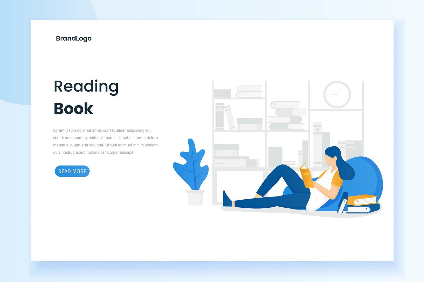 Woman reading a book landing page vector