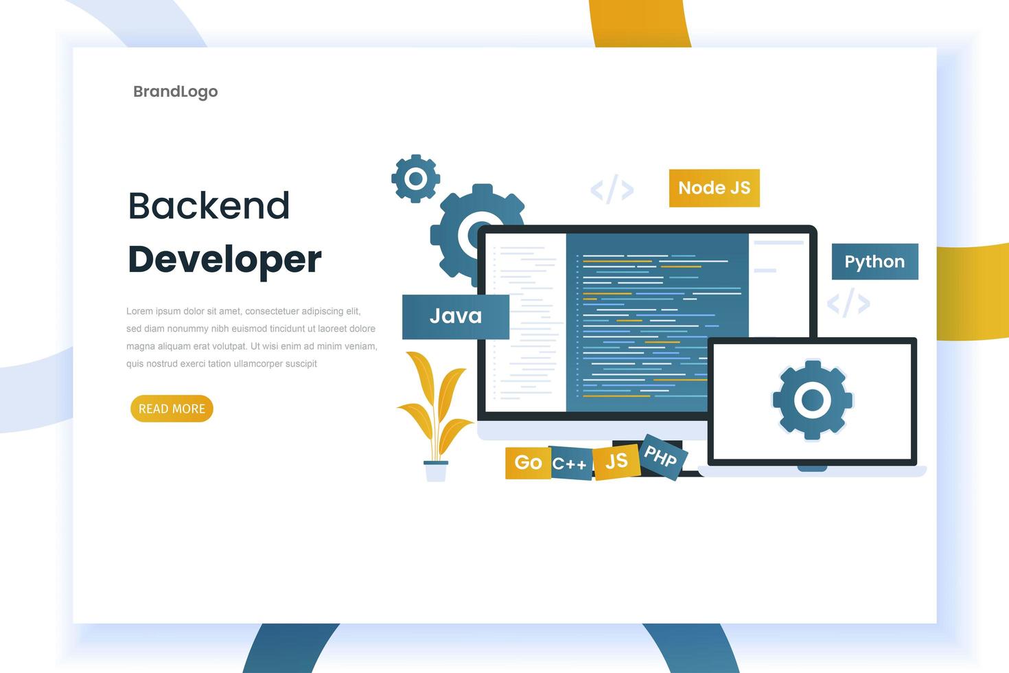 Flat design backend developer landing page vector