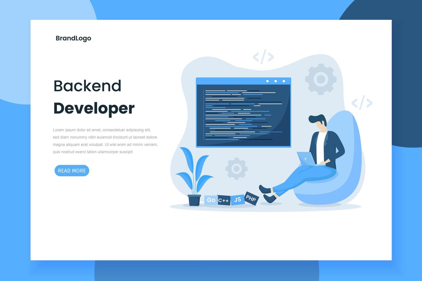 Flat design backend developer landing page vector