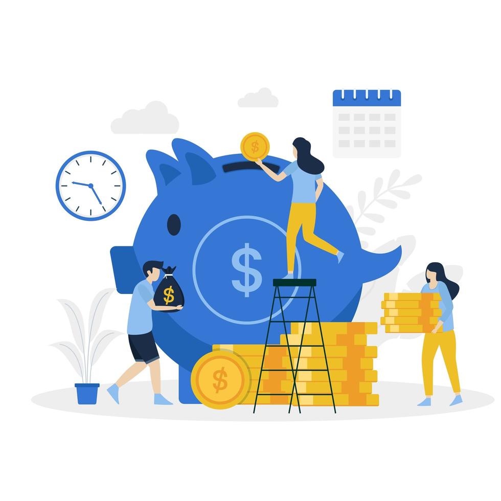 Money pig saving landing page vector
