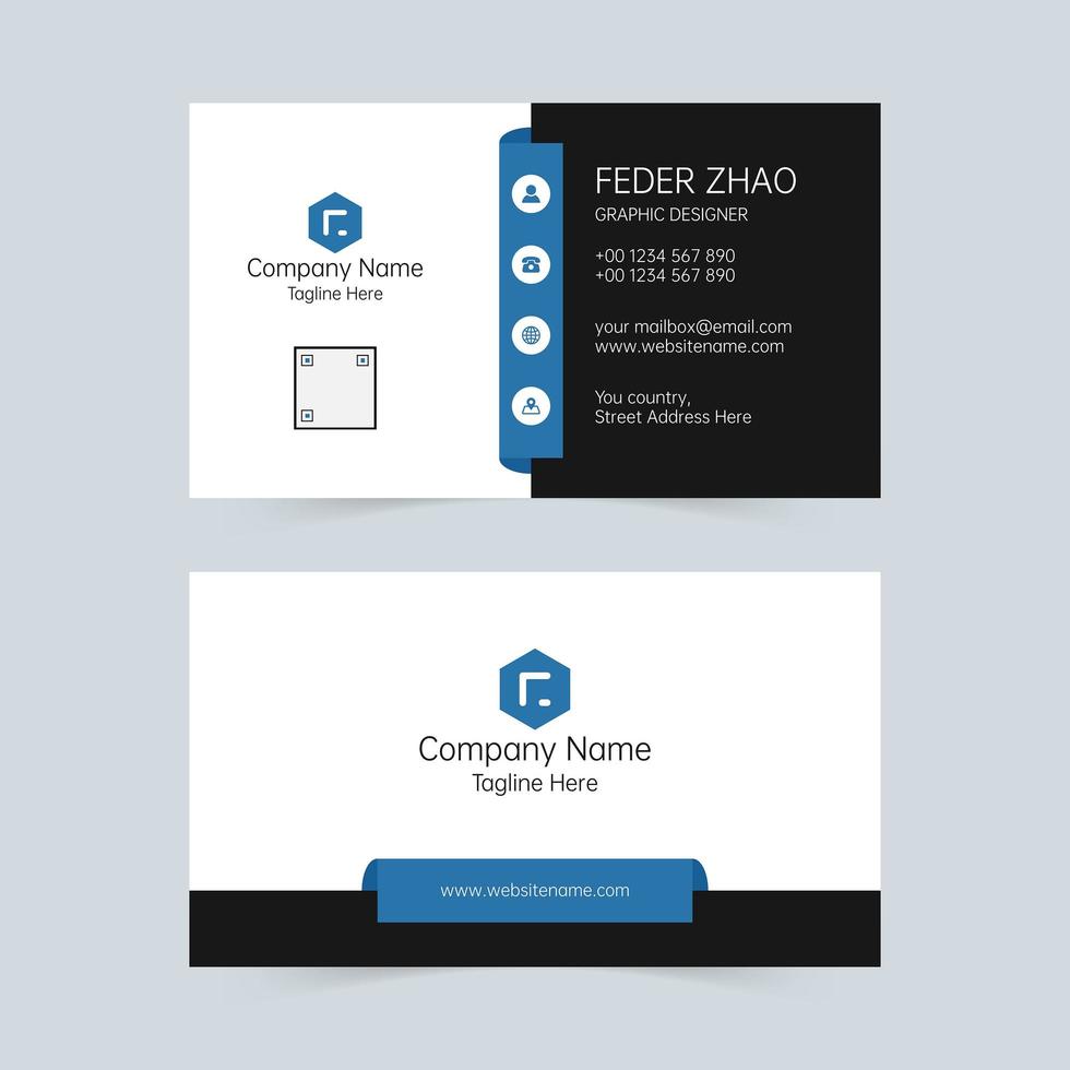 White, blue and black universal business card vector