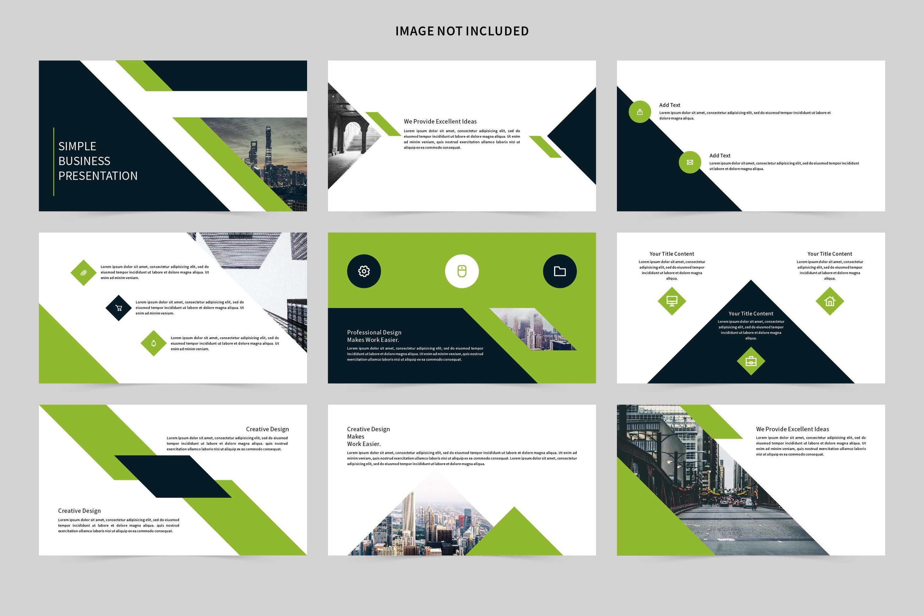 White and green business presentation slide set 1222652 Vector Art at