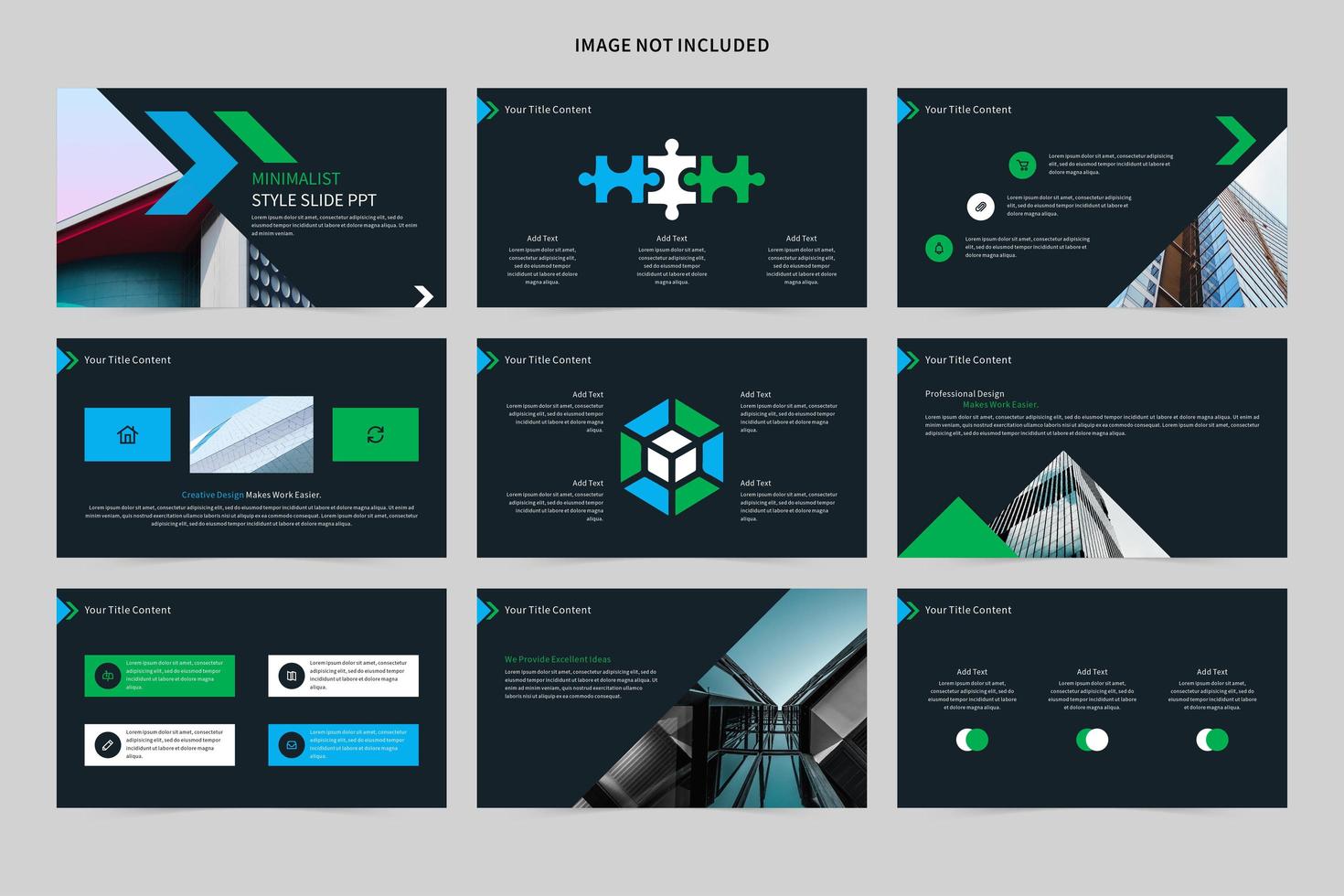 conjunto minimalista de diapositivas azul y verde vector