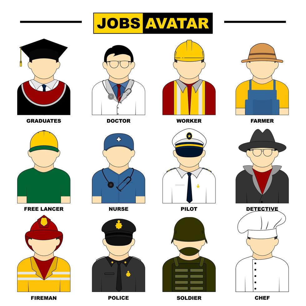 Set of Male Job Avatars vector