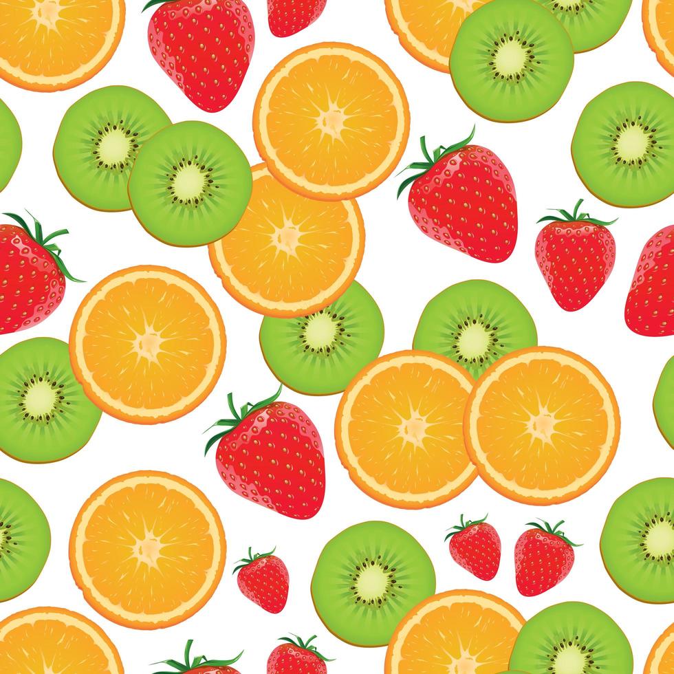 Seamless orange, kiwi strawberry pattern vector