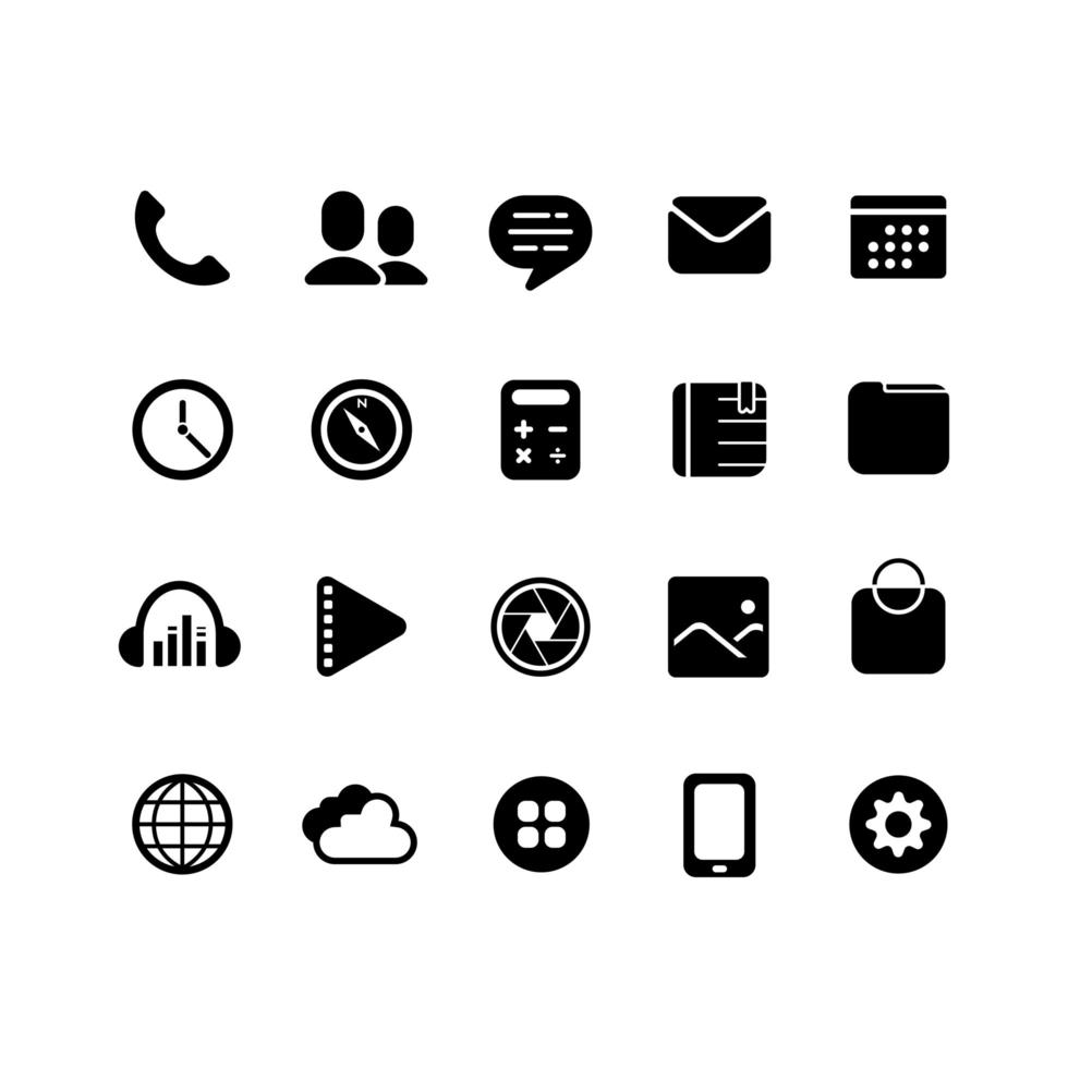 conjunto de iconos de aplicaciones para teléfonos inteligentes vector