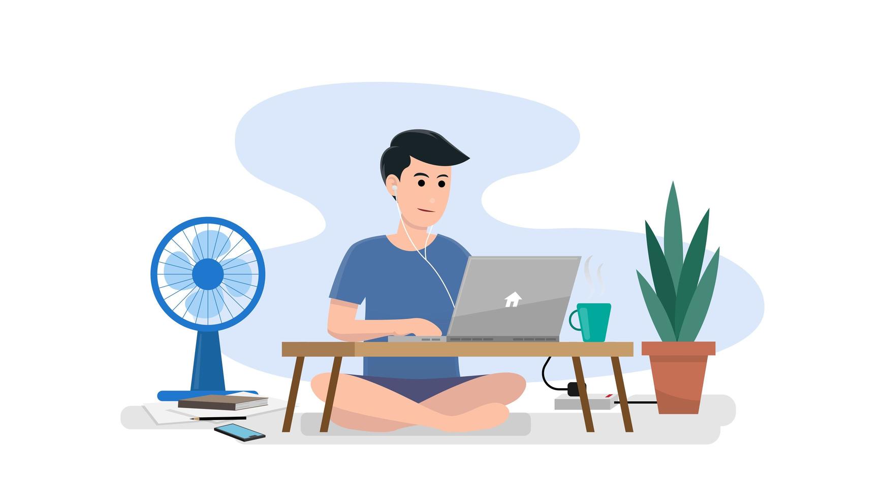 Working at home on the floor vector