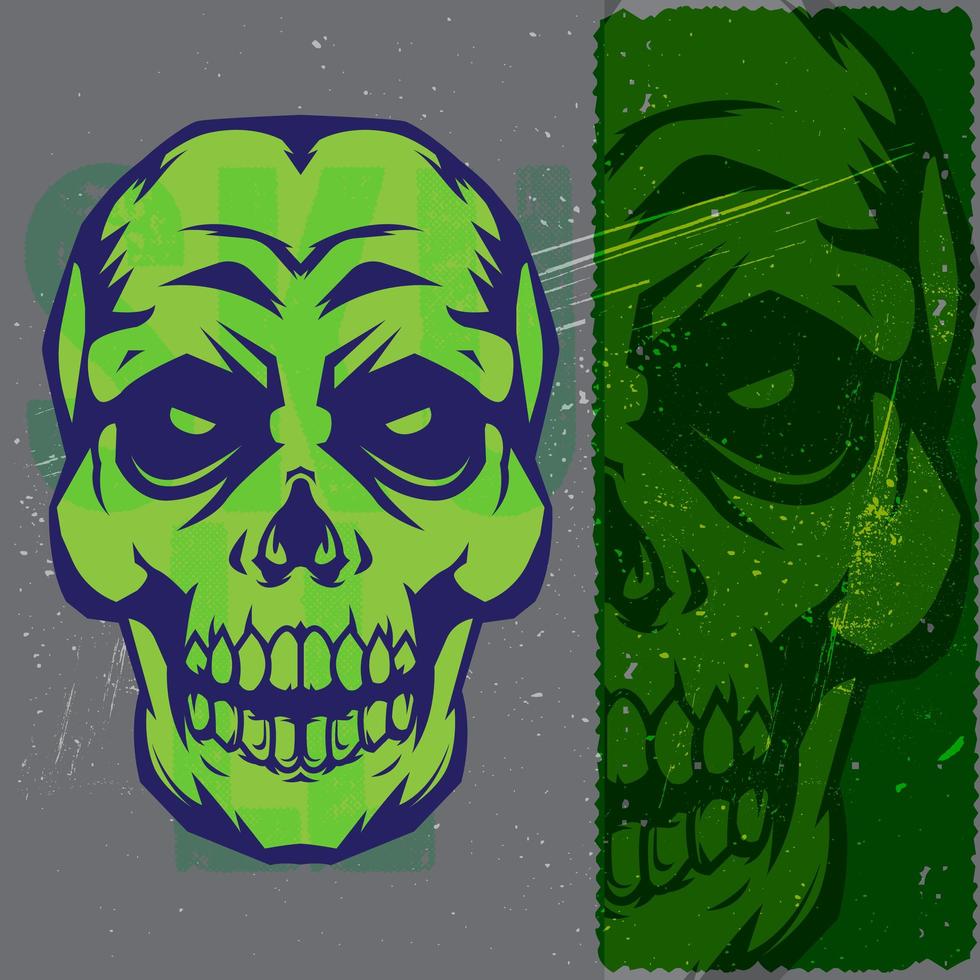 cabeza de calavera verde y azul vintage vector