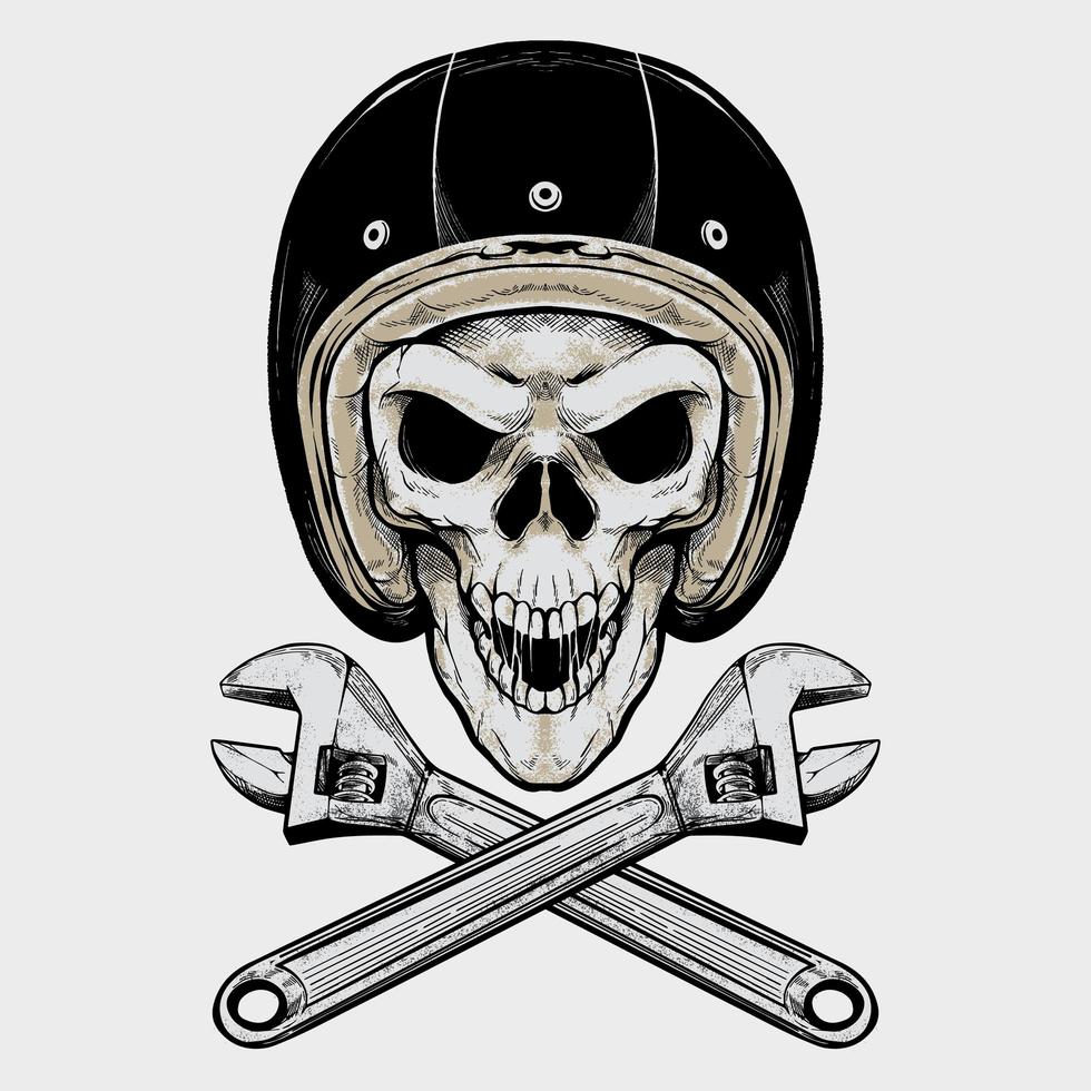 Vintage Biker Skull And Wrenches vector