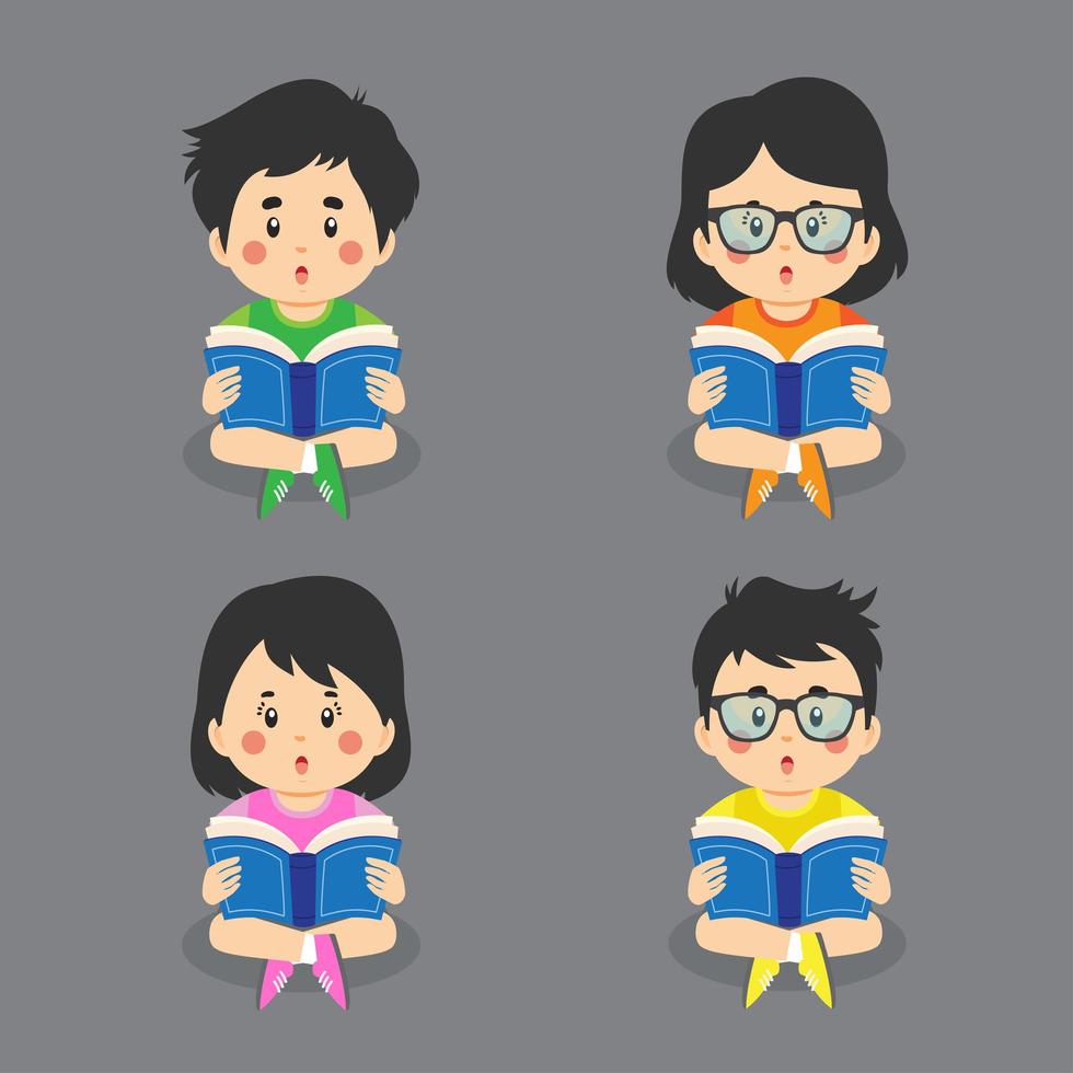 Reading Book Characters Set vector