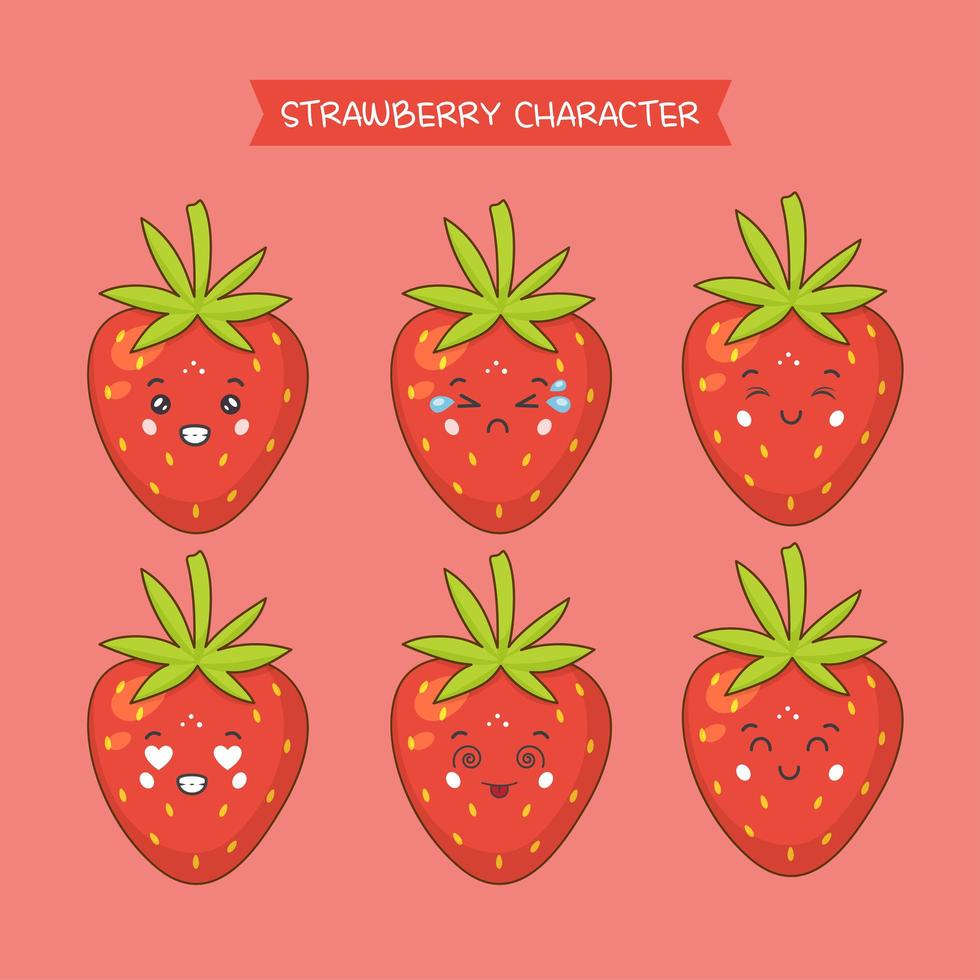 Cute Strawberry Characters Set vector