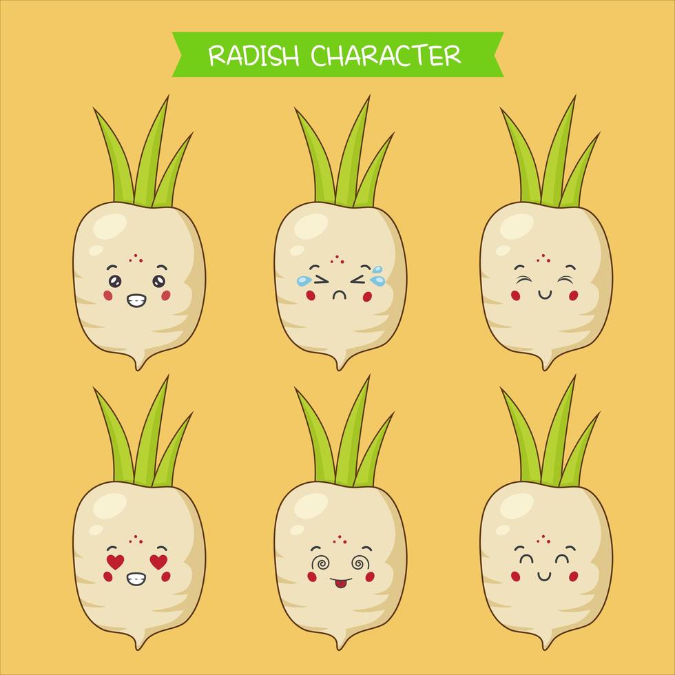 Cute Radish Characters Set vector