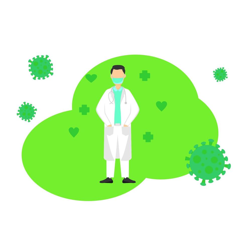 médico de pie en diseño de virus verde vector