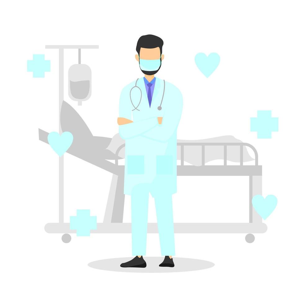 Doctor Standing in Hospital Wearing Mask vector