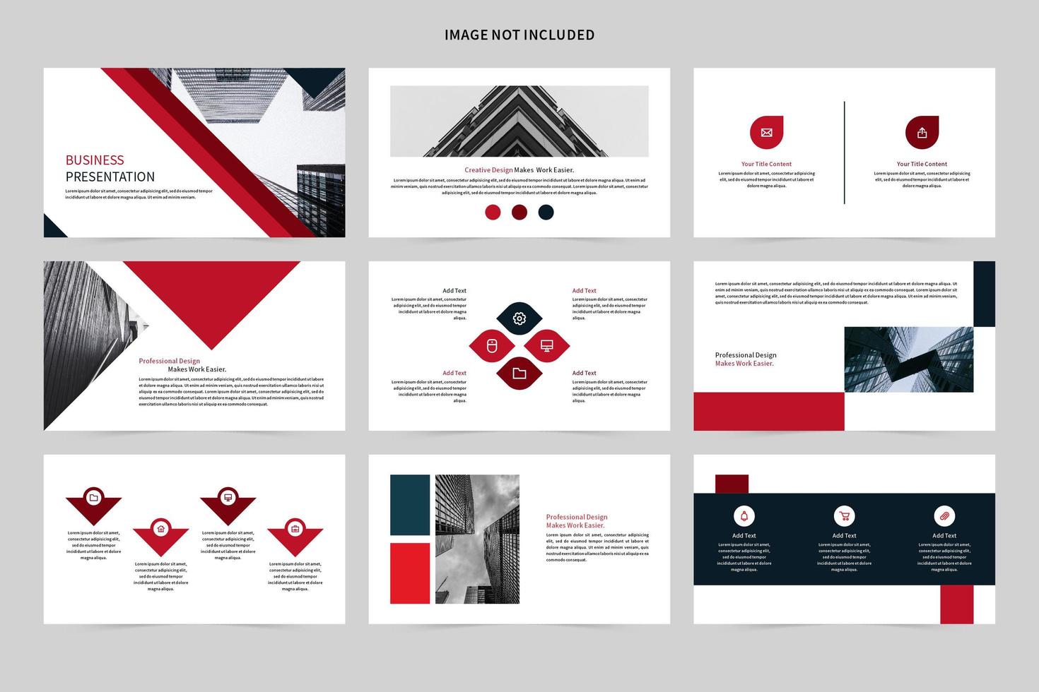 conjunto de presentación de negocios rojo, blanco y negro vector