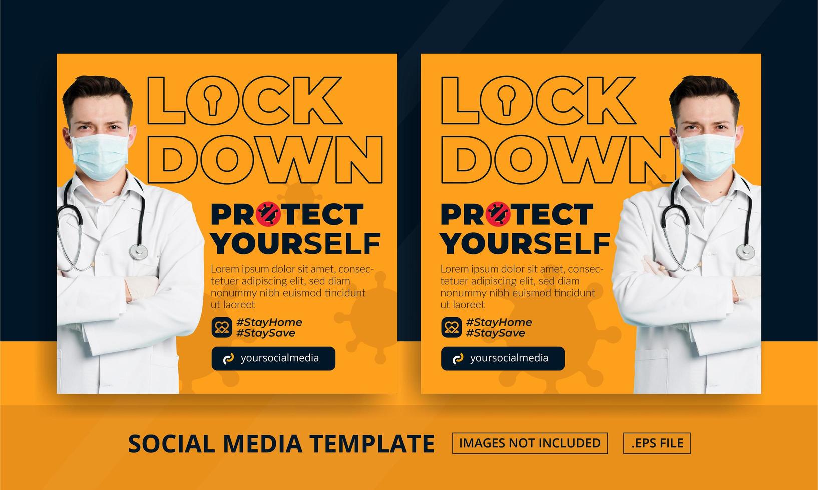 Orange Lock Down Themed Social Media Posts vector