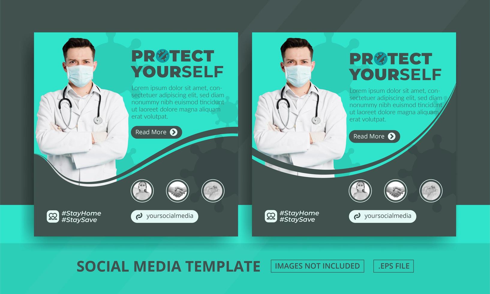 Green and Gray Health Protection Social Media Posts vector