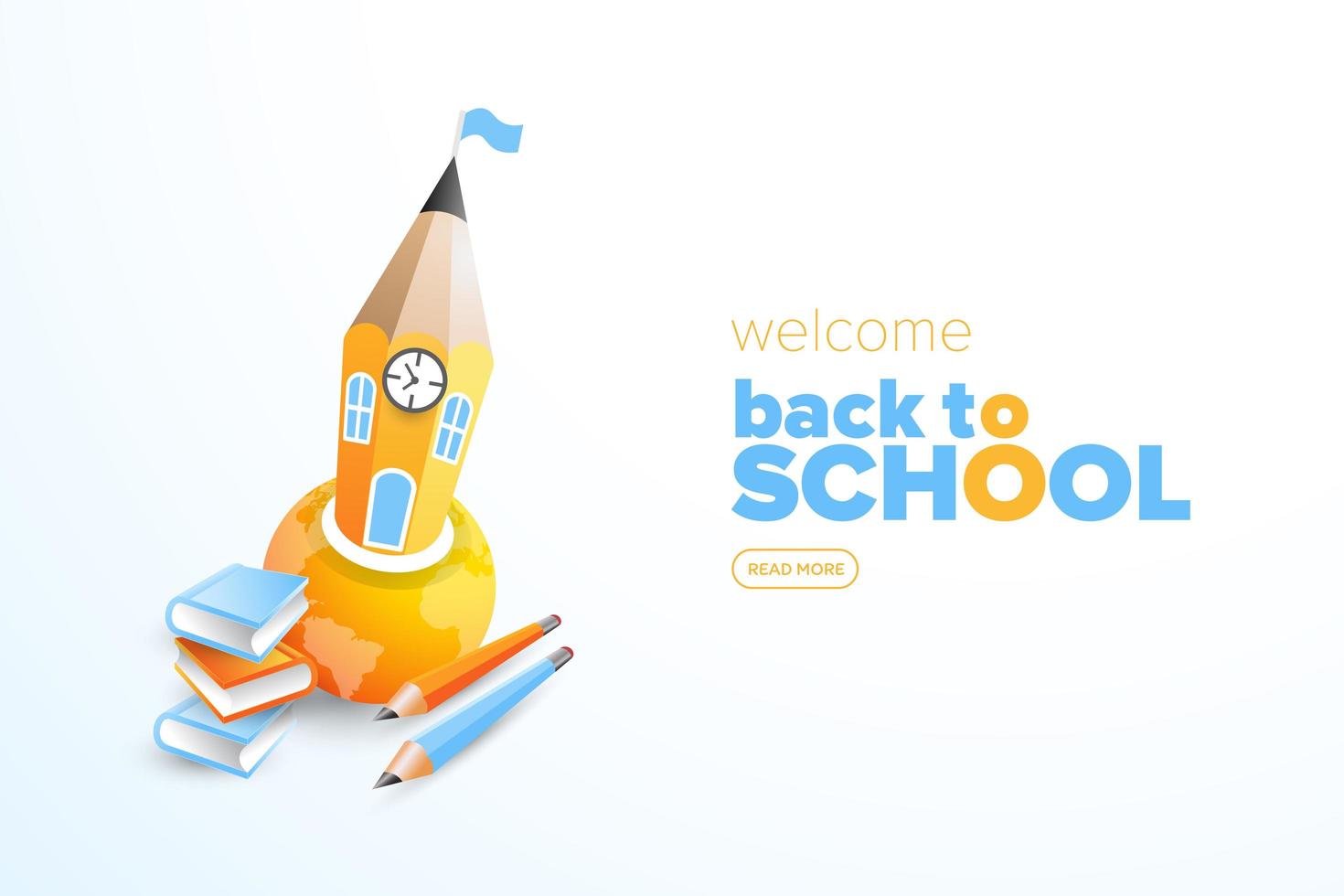 Back to school poster with pencil building in globe vector