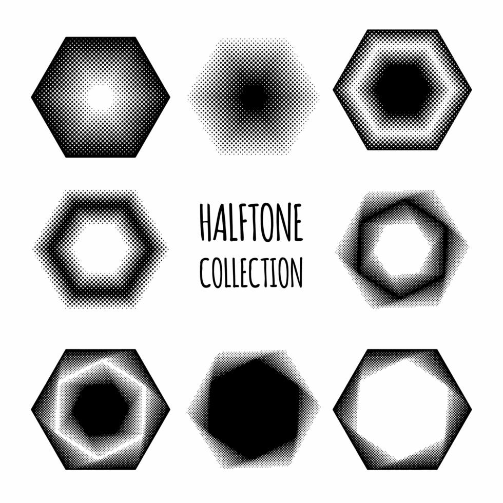 Hexagon halftone pattern collection vector