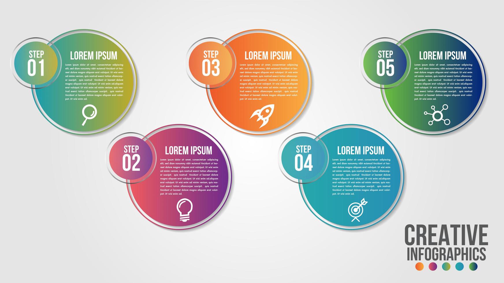 Círculo en círculo 5 pasos gradiente infografía vector