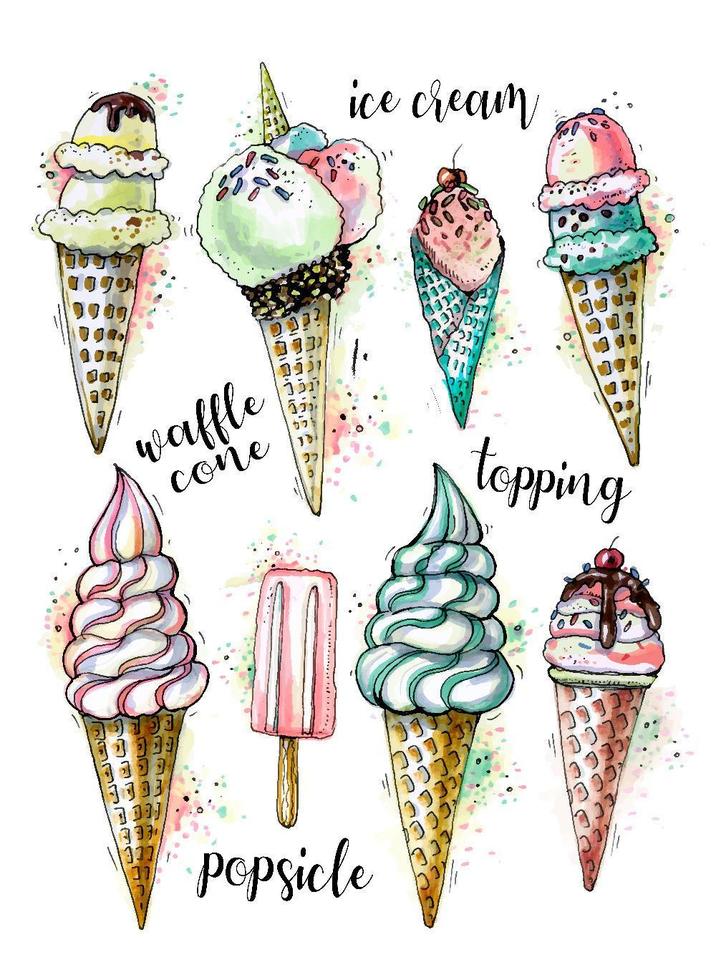 conjunto de bocetos de helados variados vector