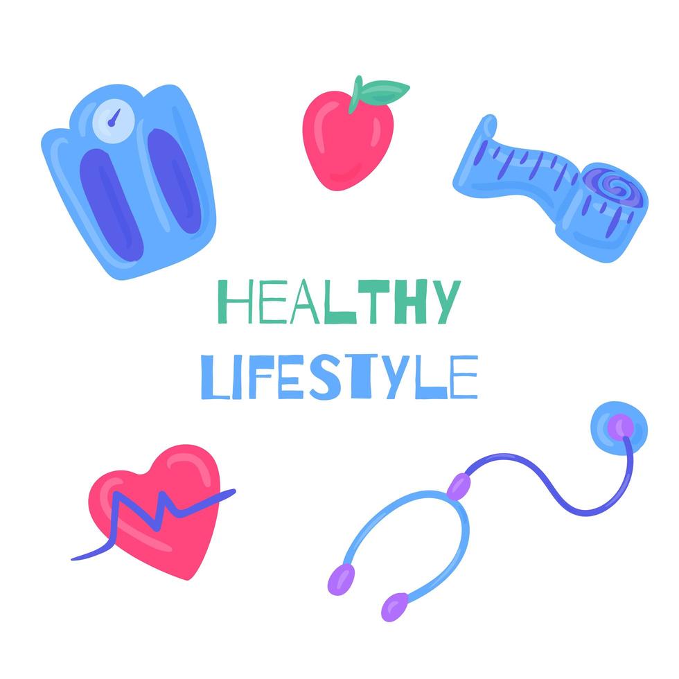 Healthy lifestyle hand drawn elements vector