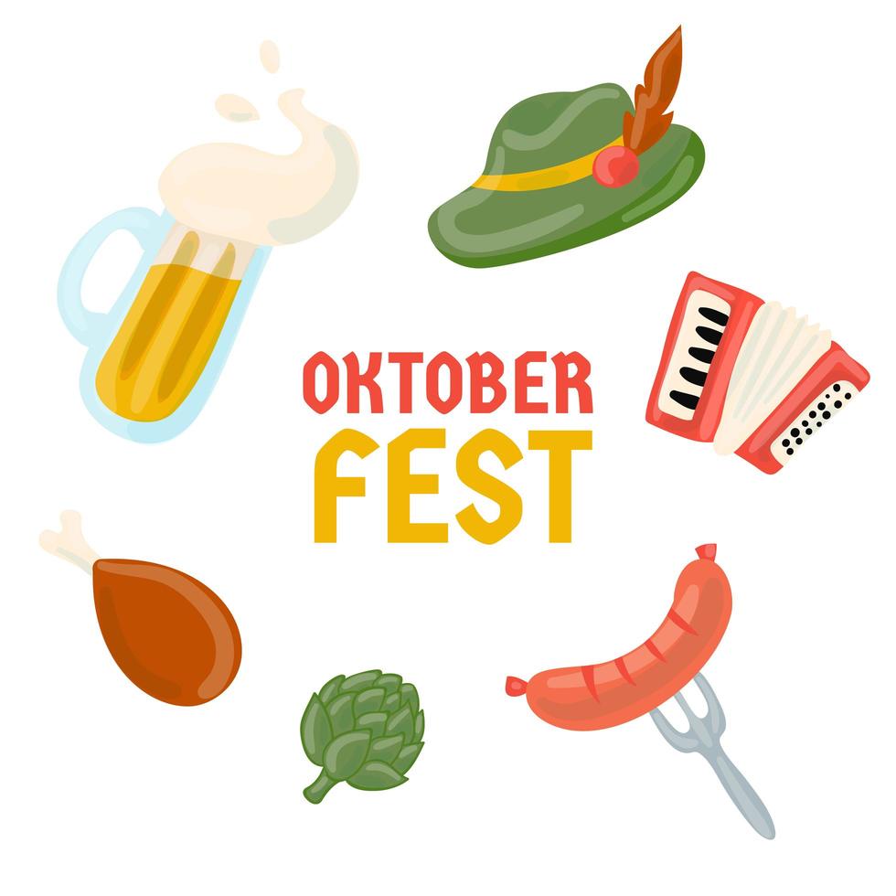 colección dibujada a mano del artículo de Oktoberfest vector