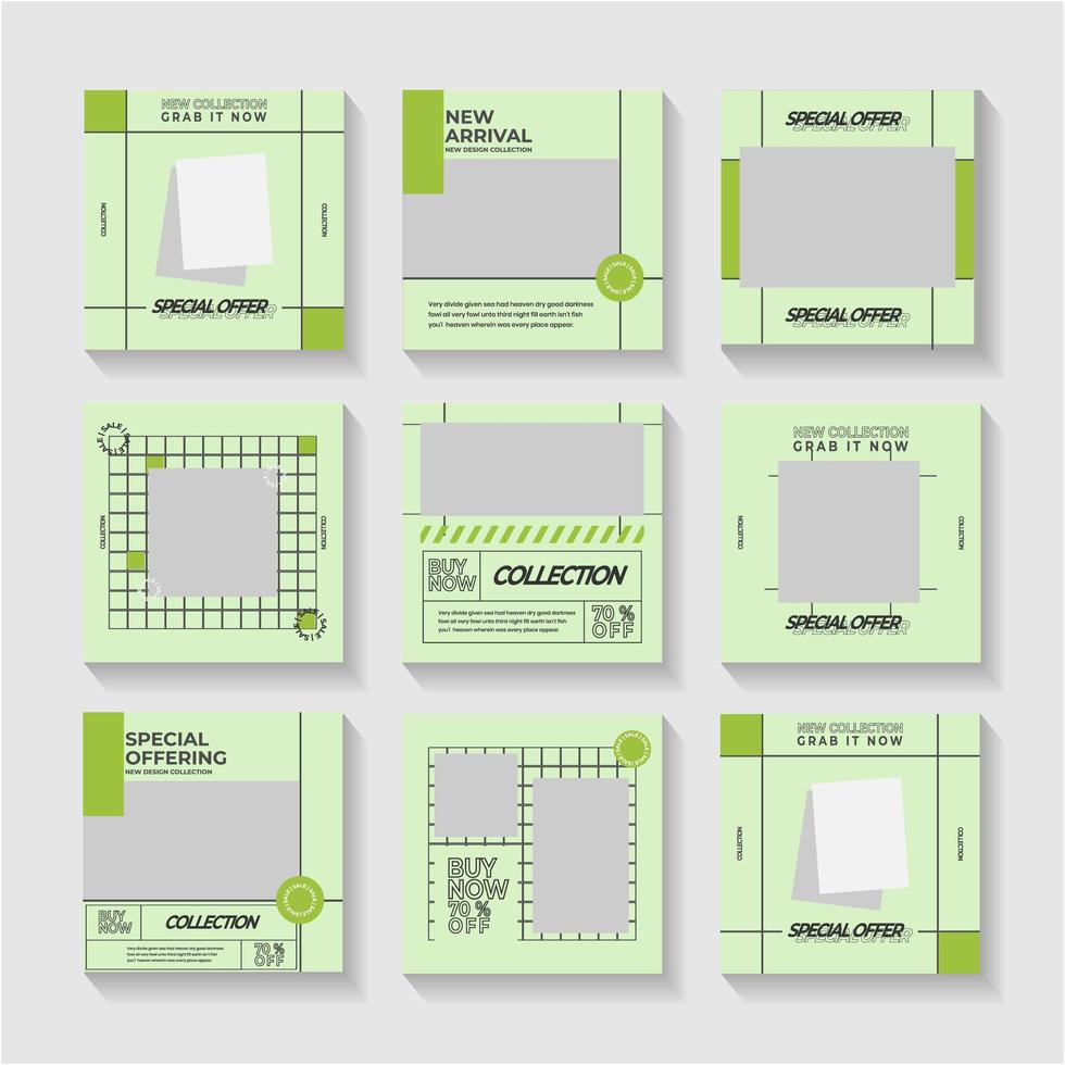 plantillas verdes de publicaciones o anuncios en redes sociales vector