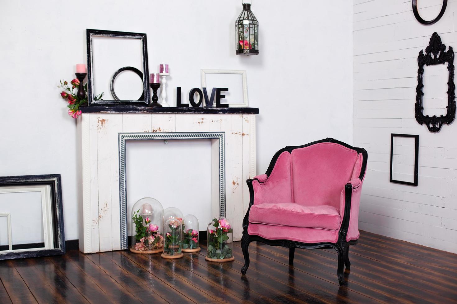 Vintage velour armchair in a bright room  photo