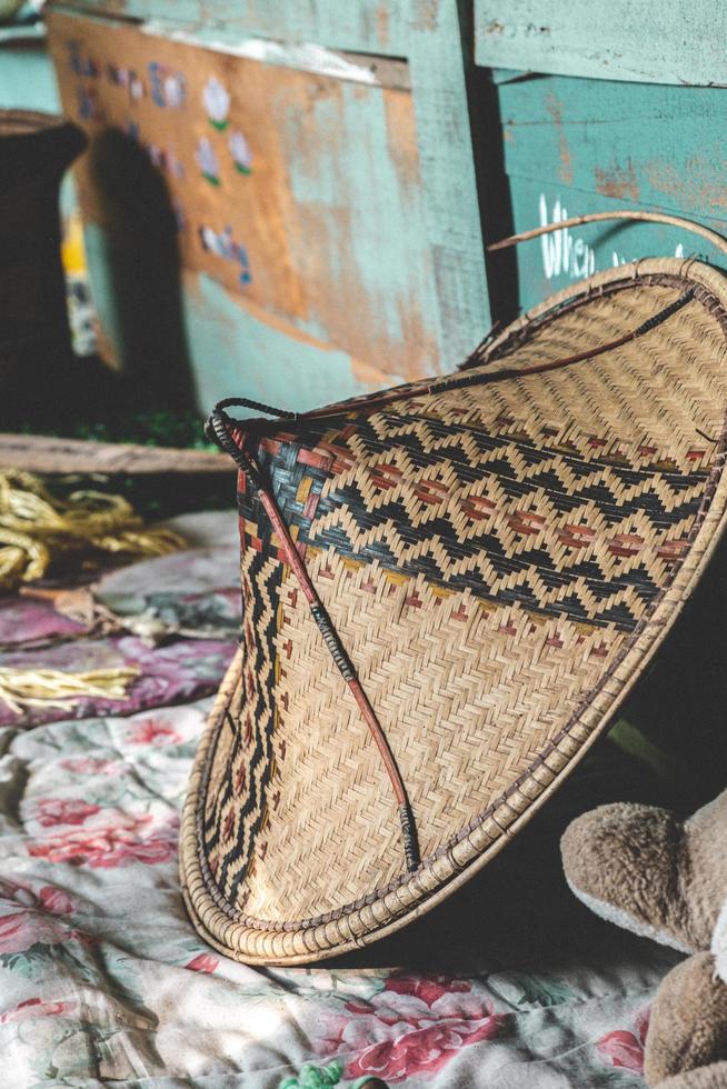 tradicional campo de arroz sombrero asiático foto