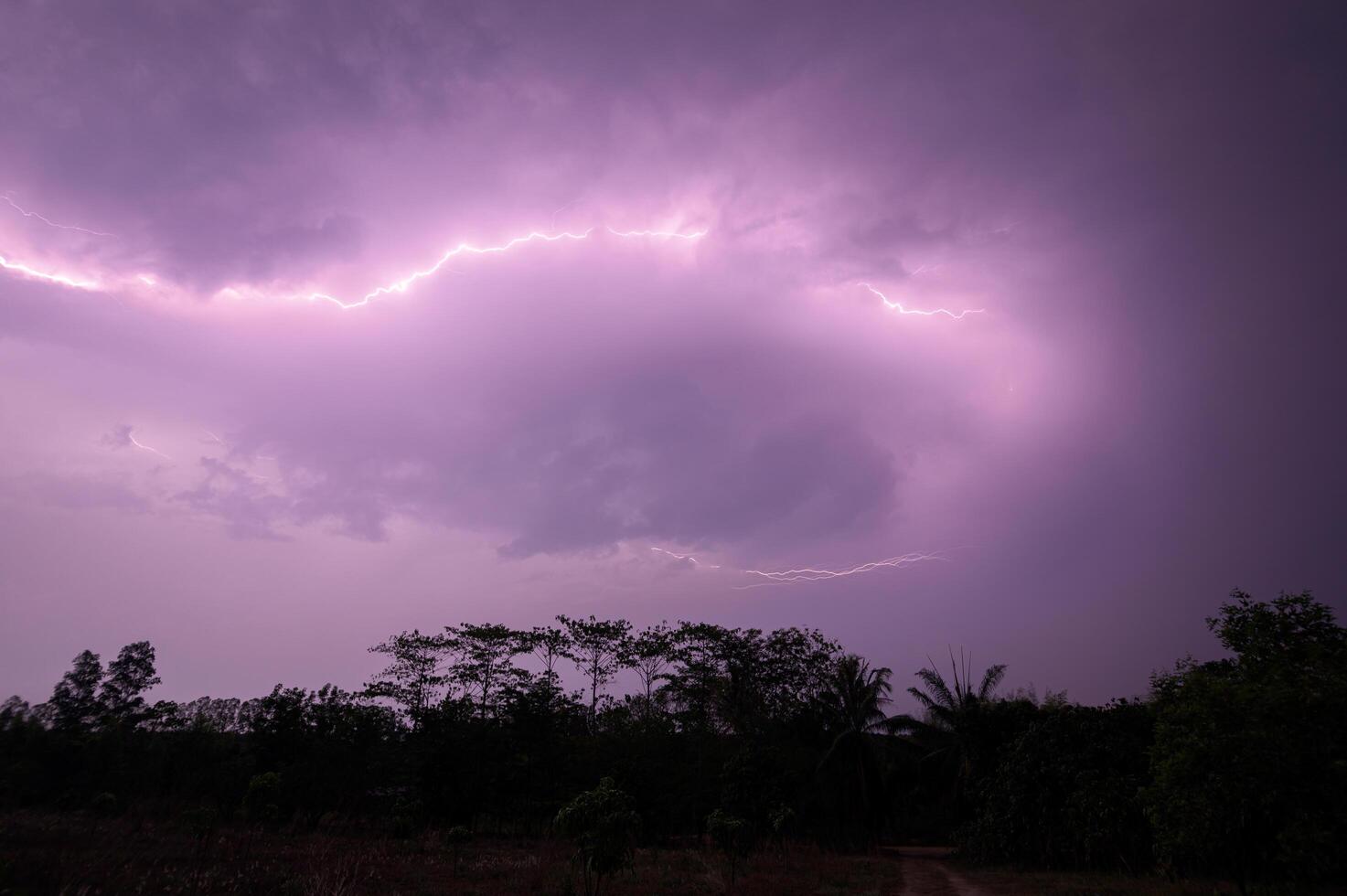 Lightning in the sky at night photo