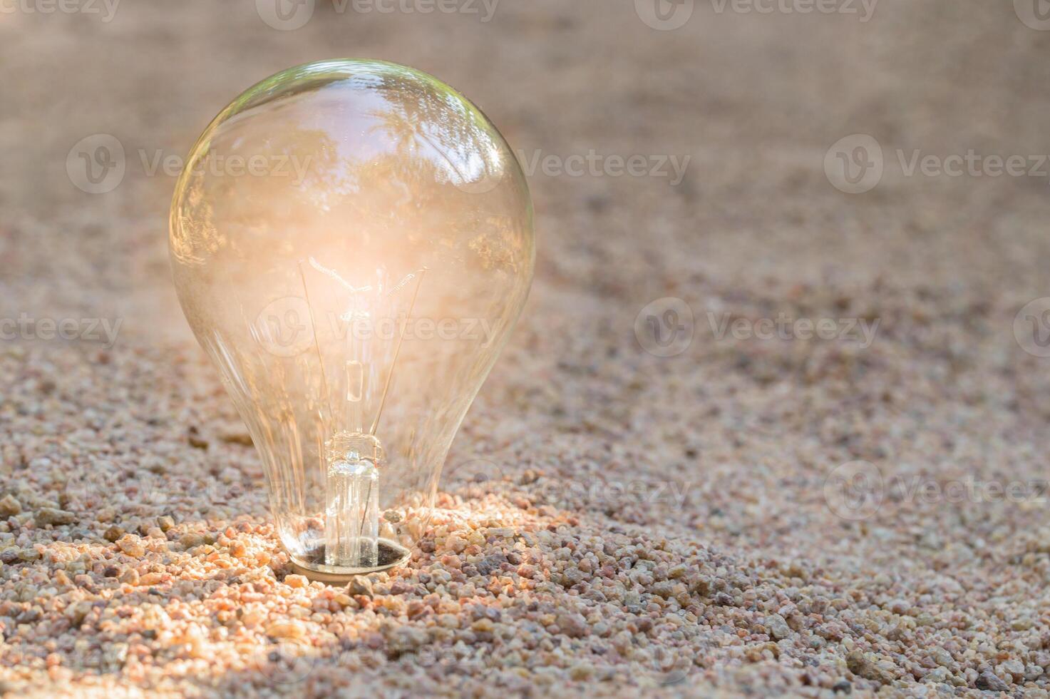 Natural energy concept of lightbulb on beach photo