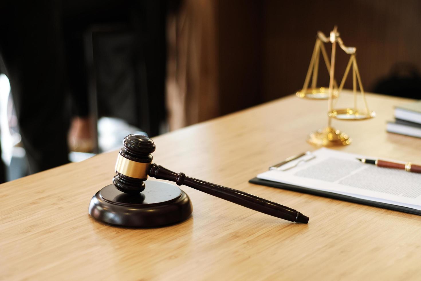 Judge gavel on a lawyer desk photo