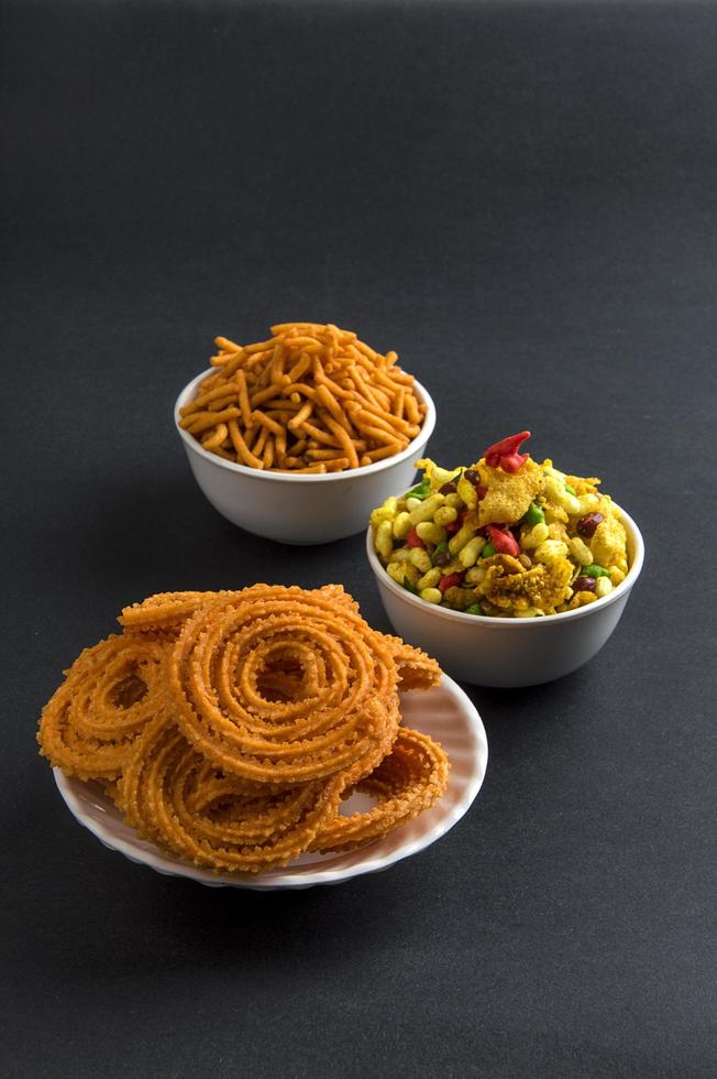 Indian Diwali food on neutral background photo