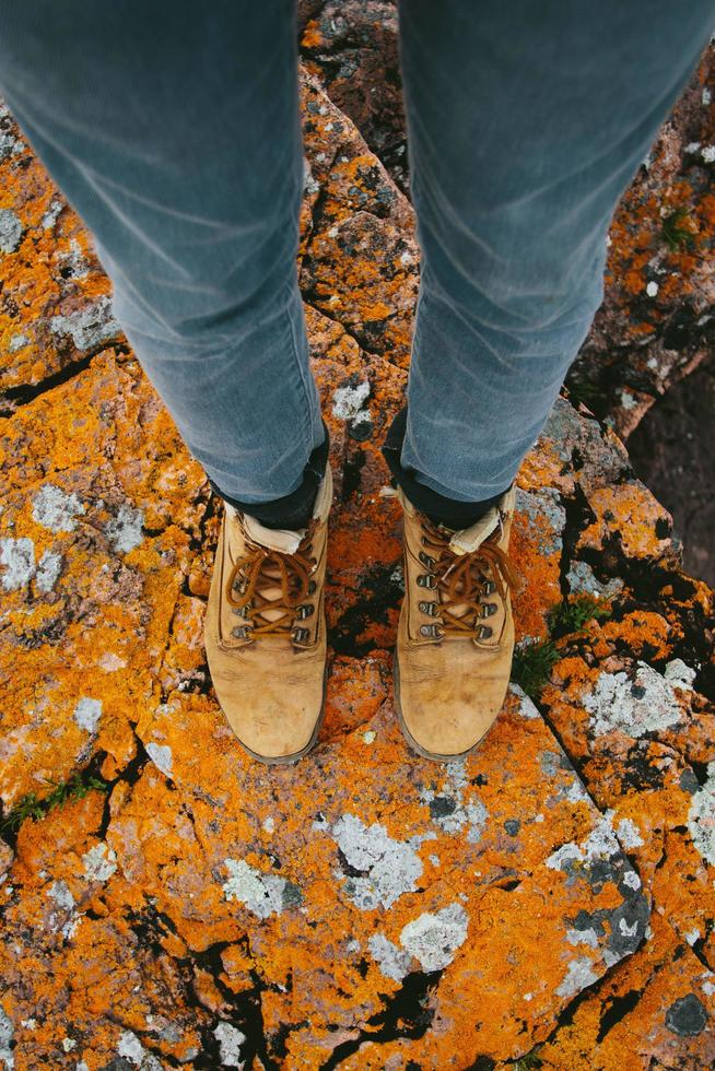 Leather boots on orange moss photo