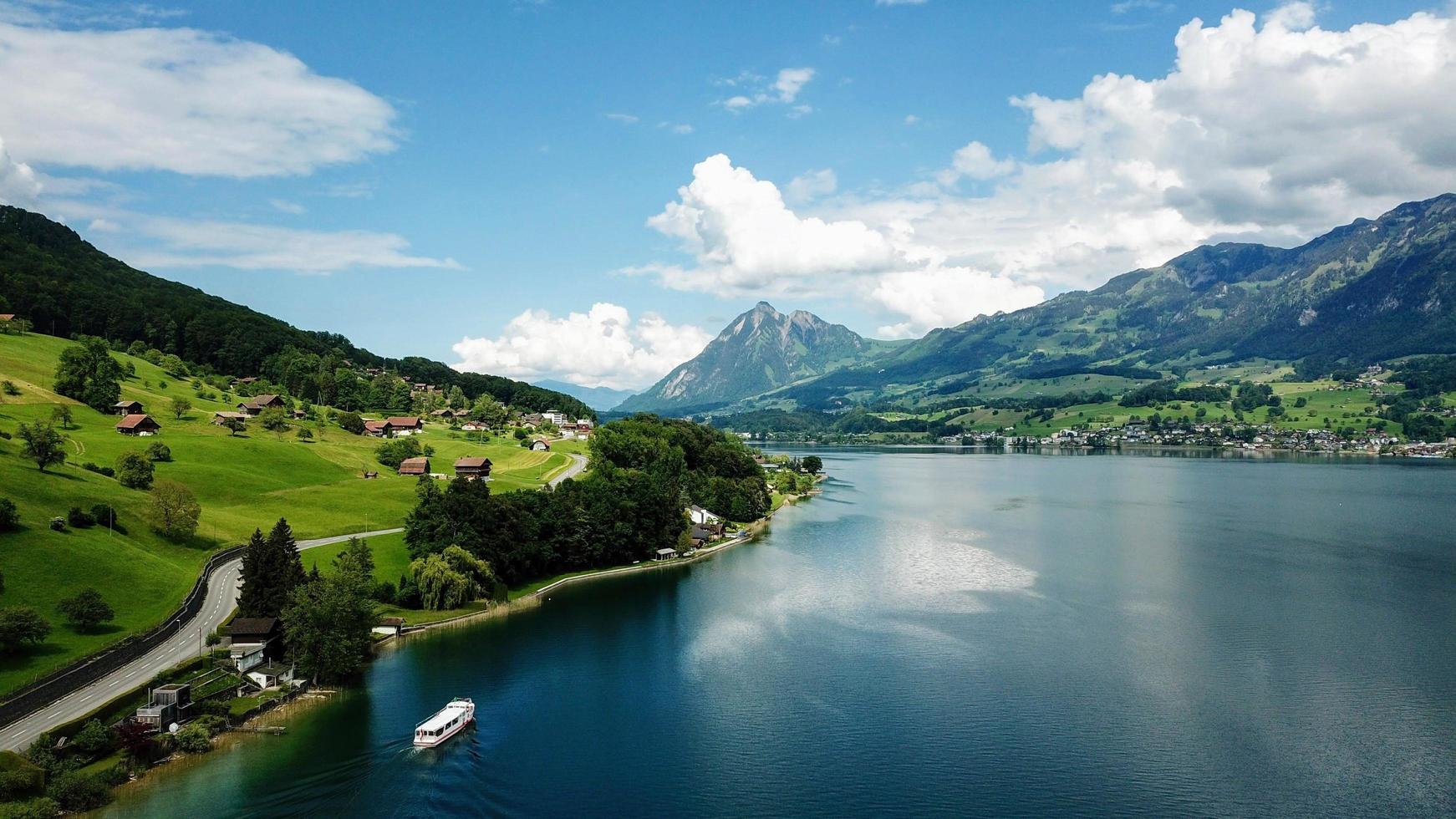 Swiss mountain lake photo