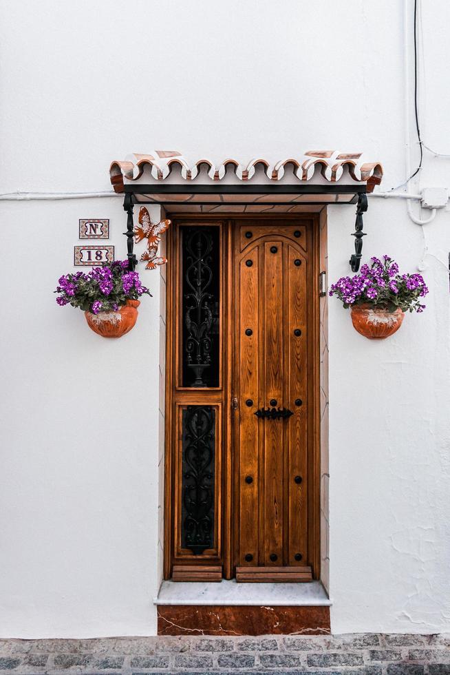 Brown wooden front doorway photo