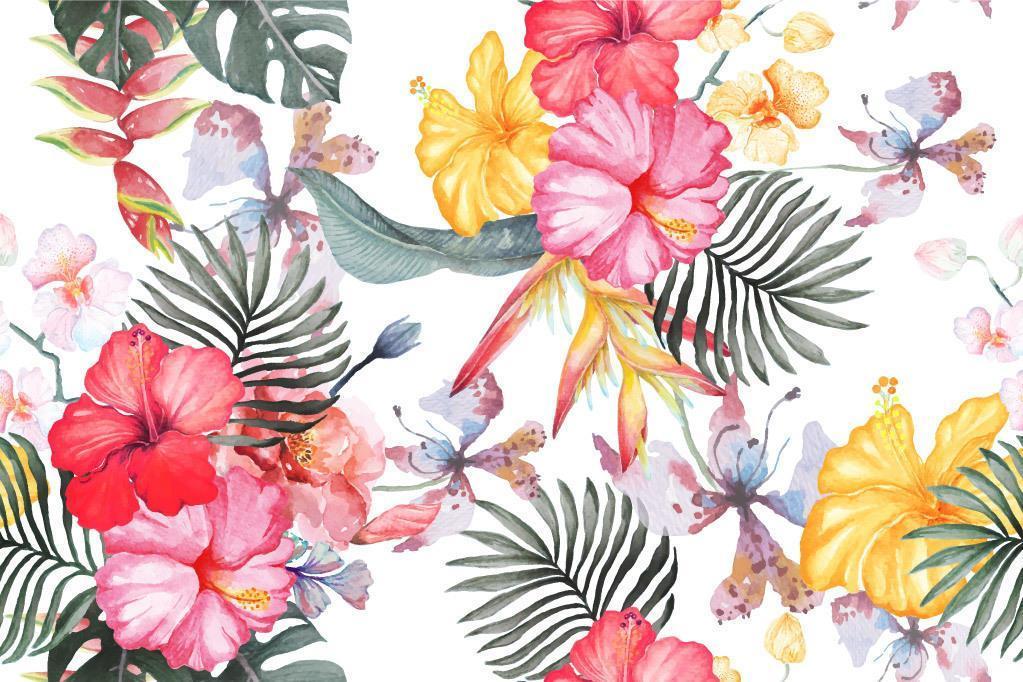 Pattern of Hibiscus Flowers Painted with Watercolor vector