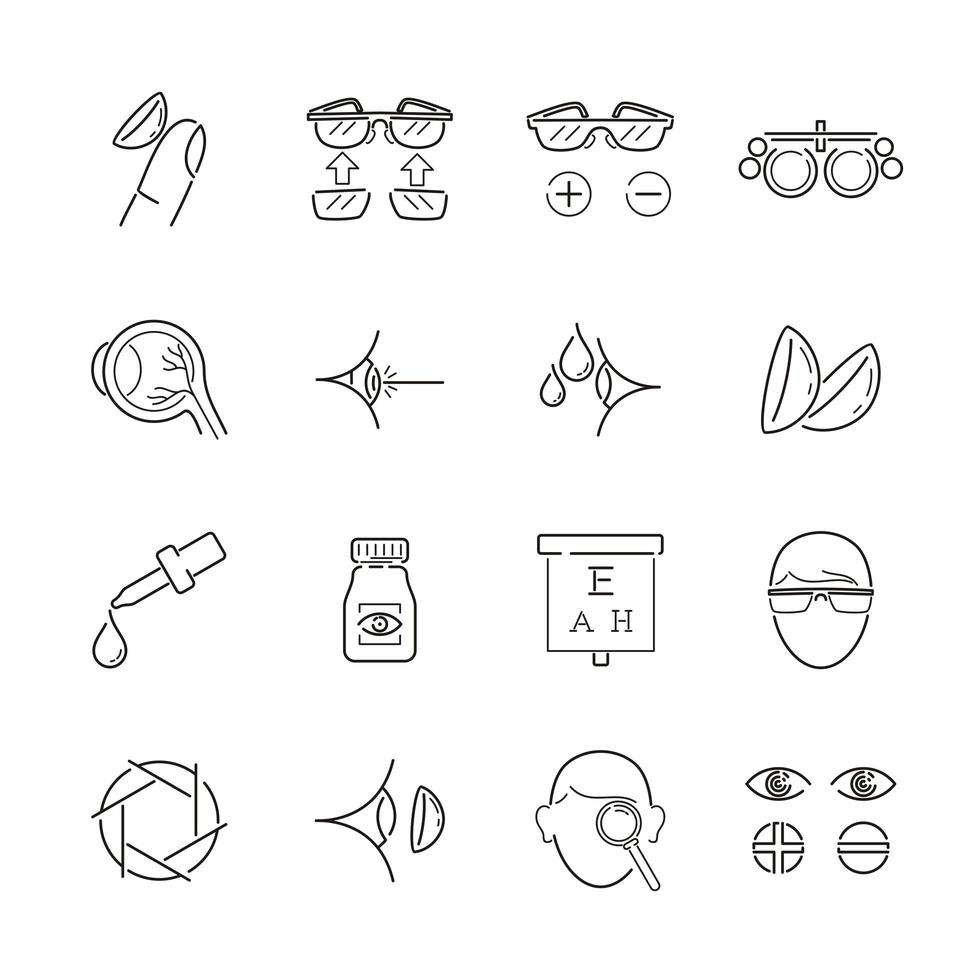 iconos de línea para óptica médica vector