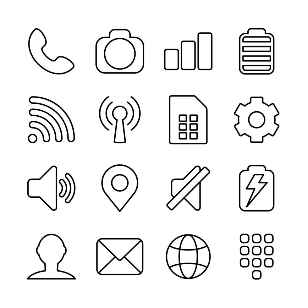 iconos de línea básicos para la interfaz del teléfono inteligente o diseño de temas vector